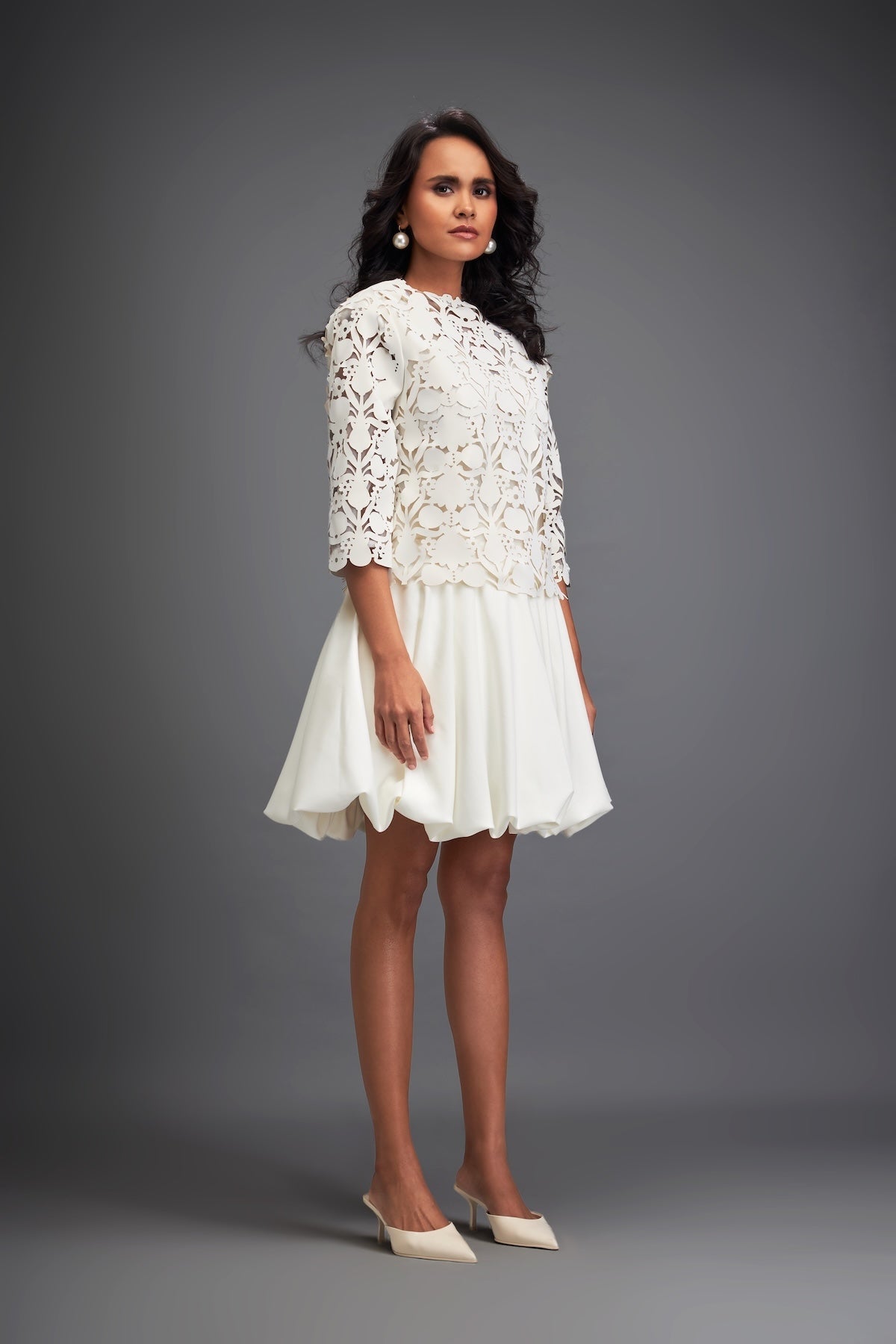 Floral-Cut Velvet Bubble Dress with Voluminous Bottom