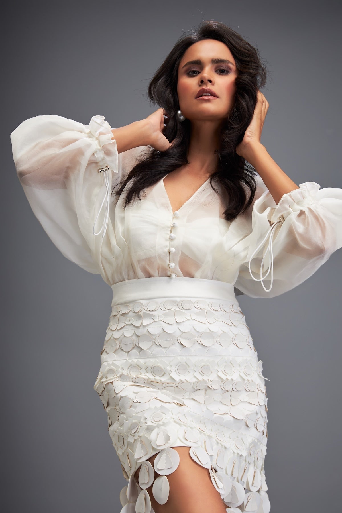 Layered Skirt with 3D Geometric Detailing at Hem