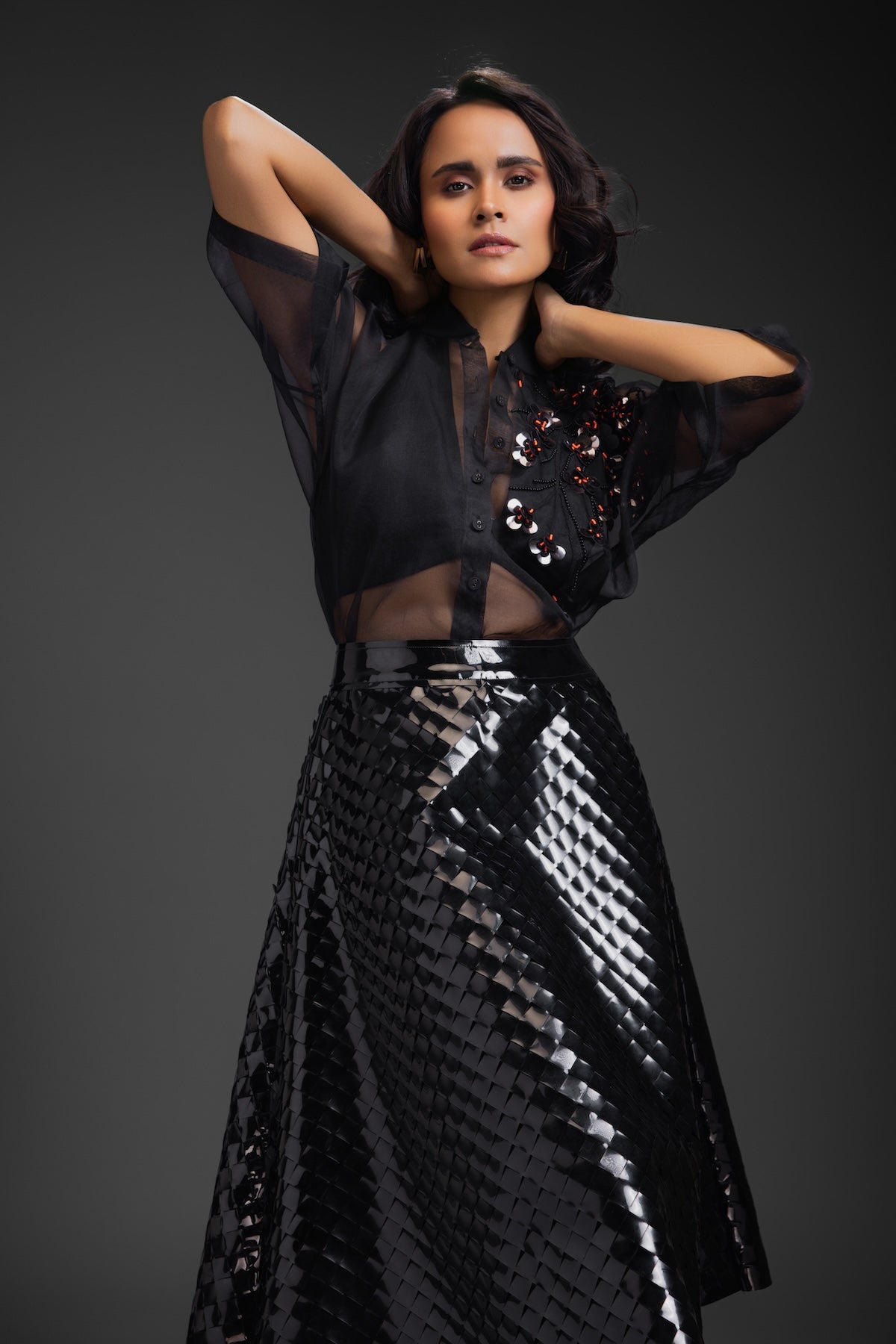 Black Sheer Top With Skirt