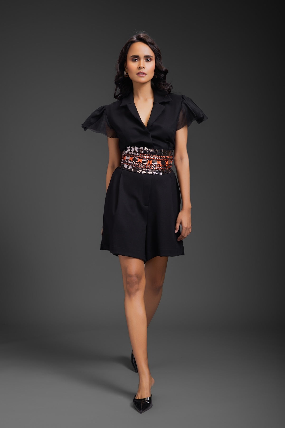 Black Playsuit With Belt