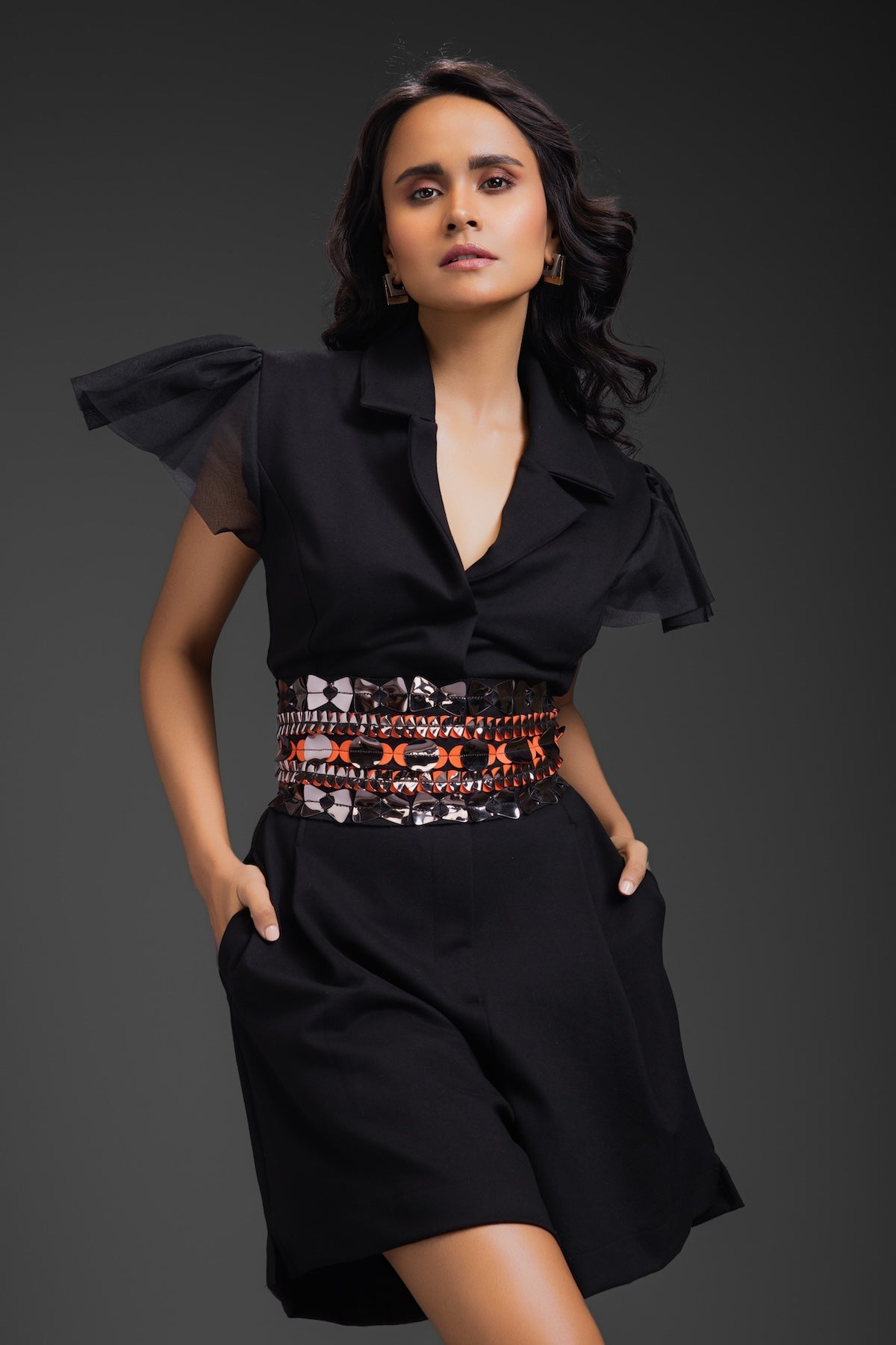 Black Playsuit With Belt