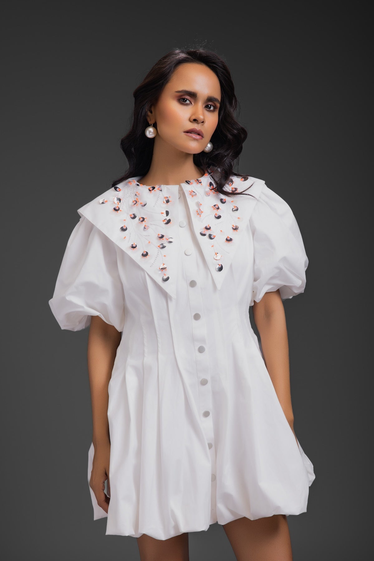 White Bubble Dress With Sailor Collar Detailing
