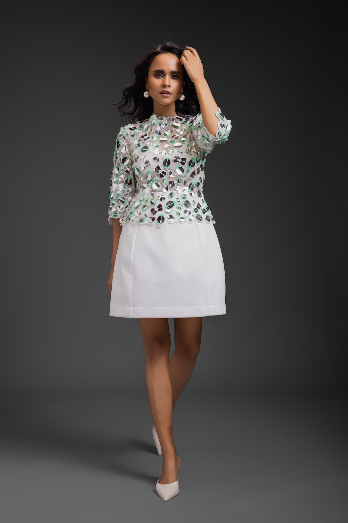 White Dress With Neon Metallic Detail