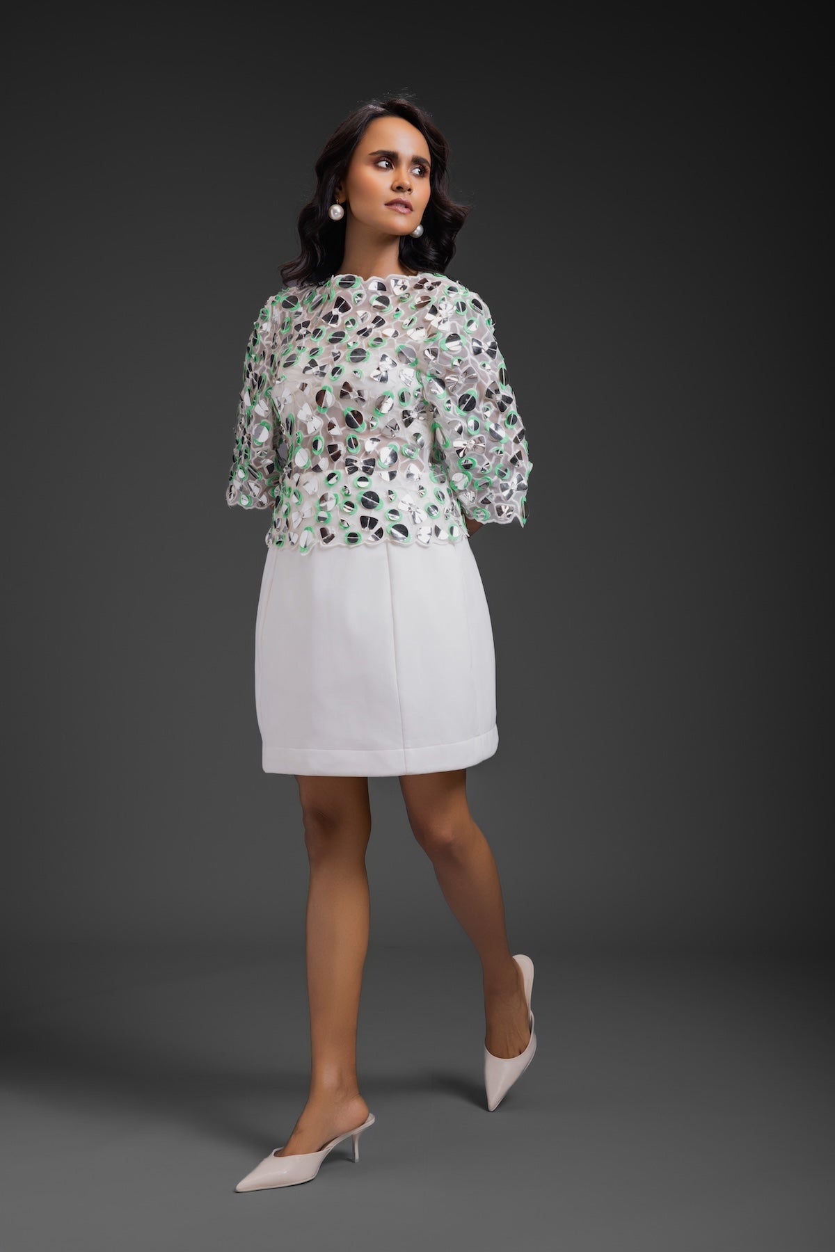 White Dress With Neon Metallic Detail