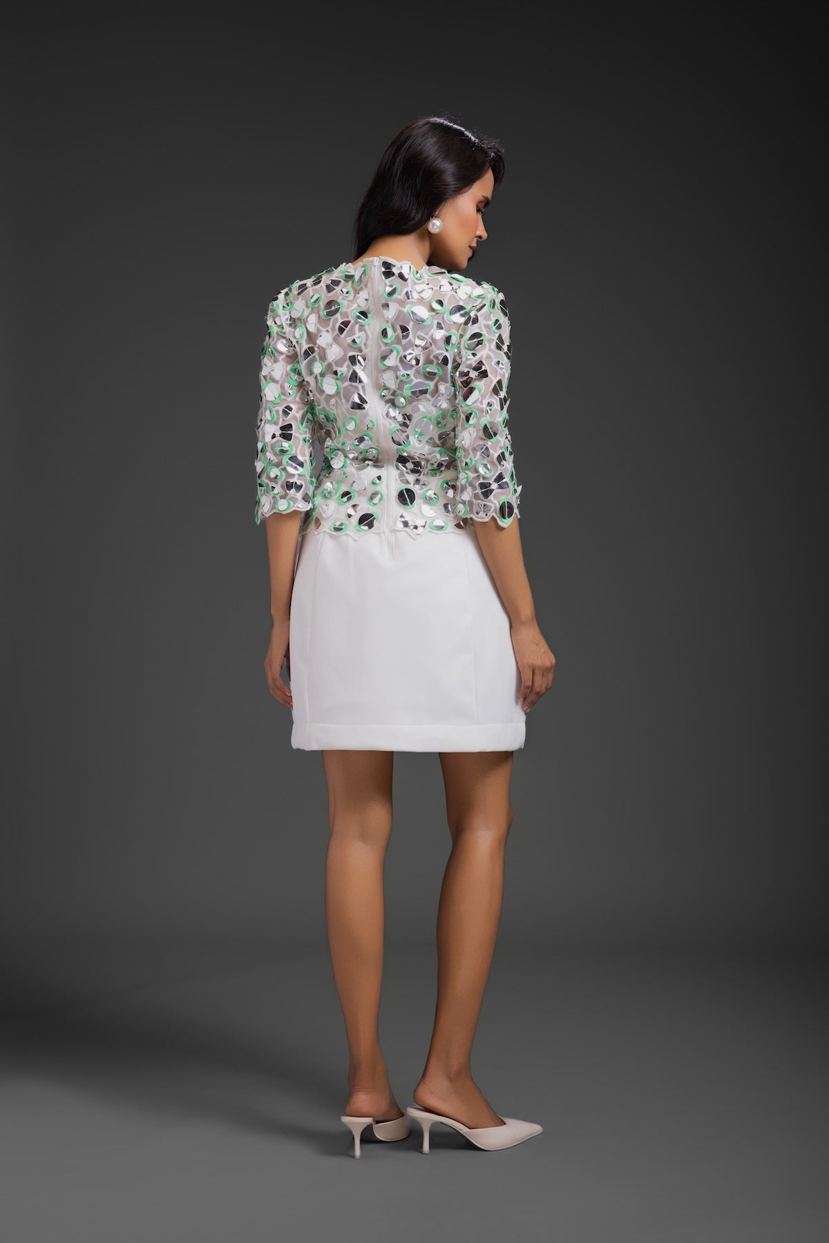 White Dress With Neon Metallic Detail