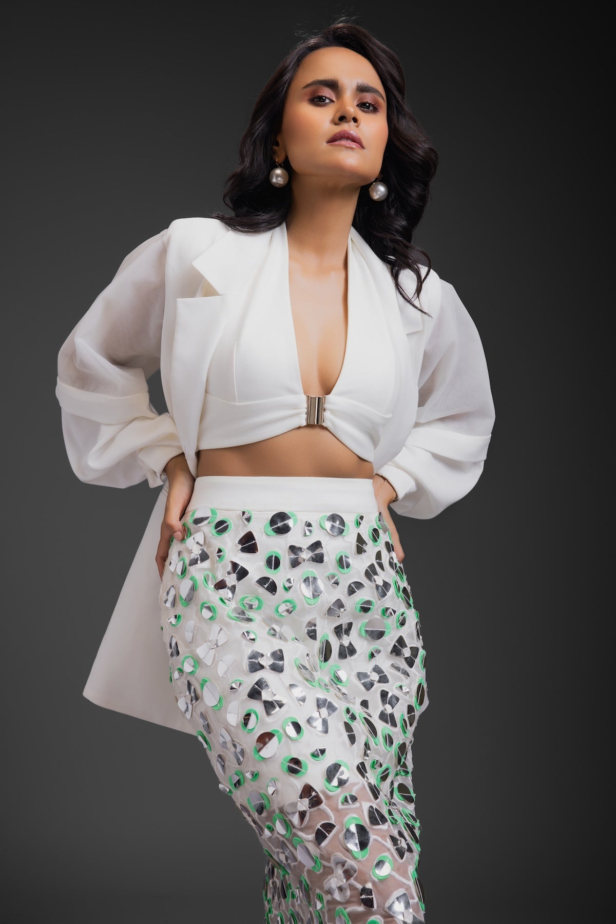 White Blazer With Organza Skirt