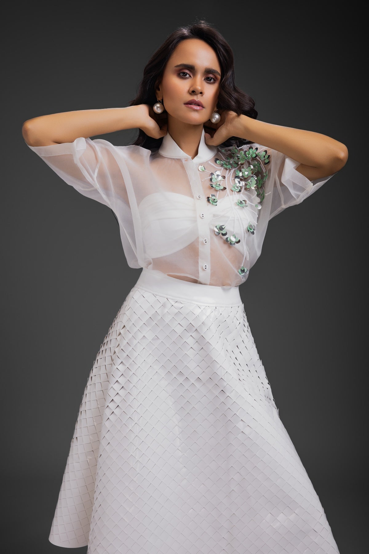 White Sheer Top With Skirt