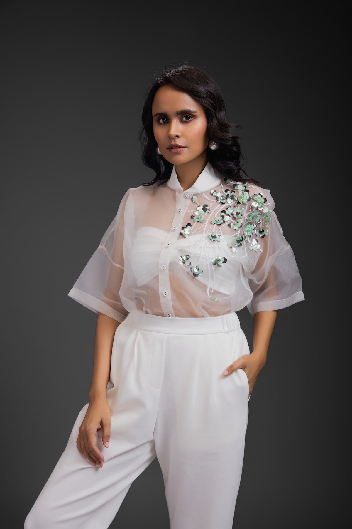 White Sheer Top Paired With Pant