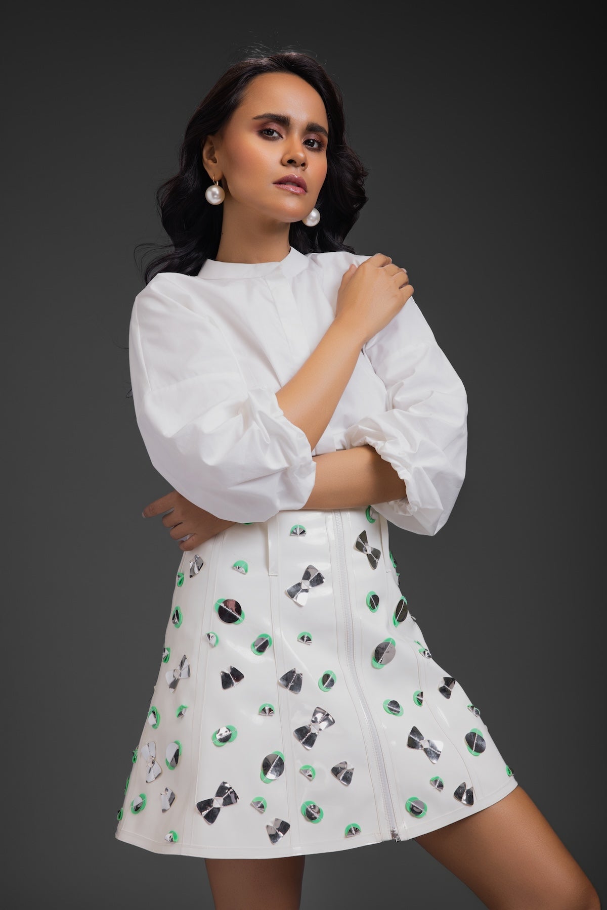 White Cotton Shirt With Corset Skirt