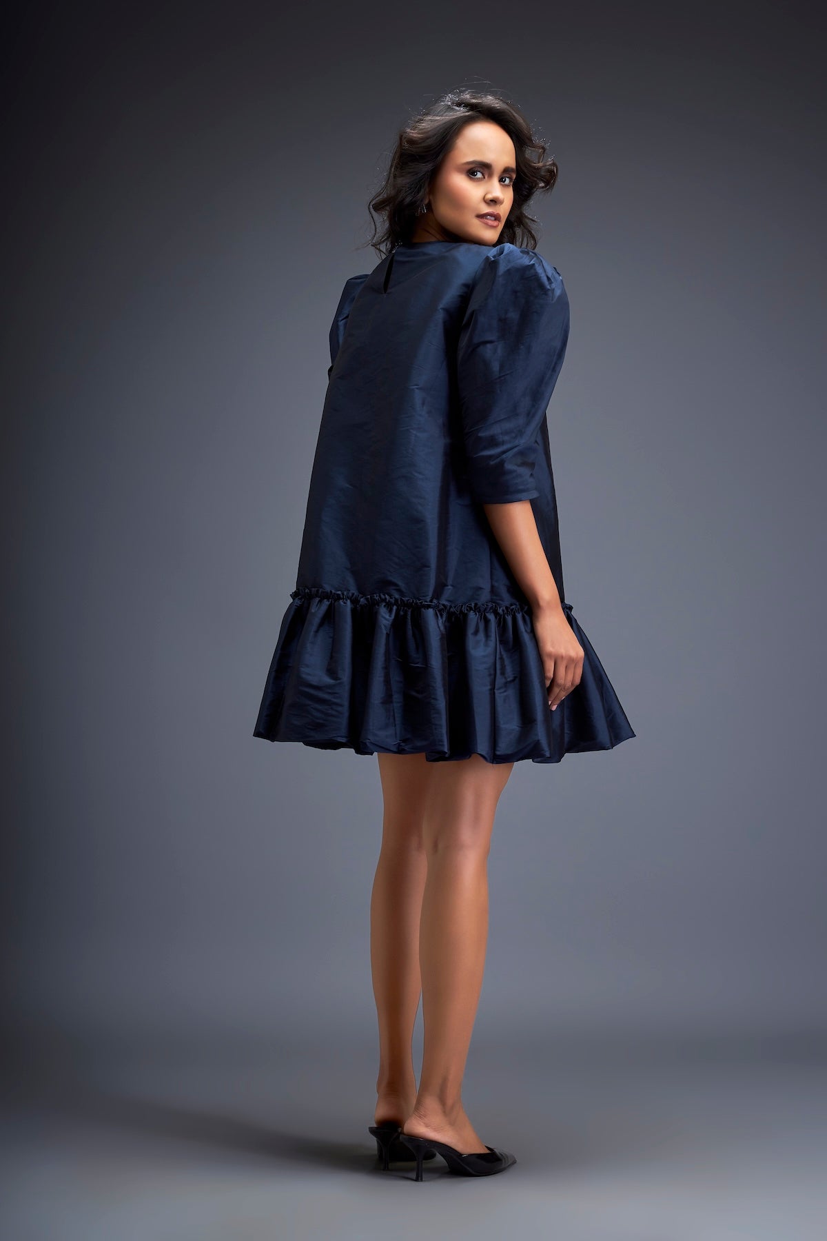 Puff-sleeve Dress With Swarovski Floral Appliqué