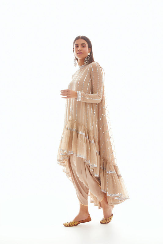 Image of Beige High Low Kurta Set