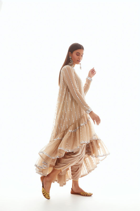 Image of Beige High Low Kurta Set