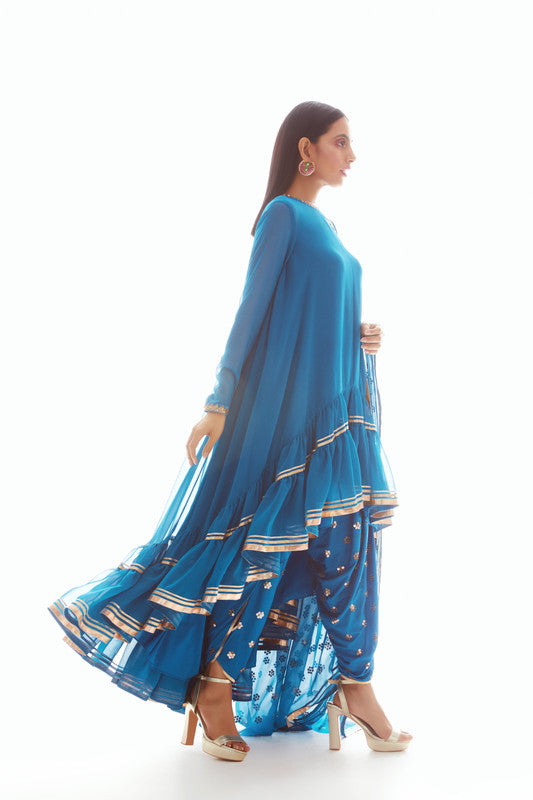 Image of Peacock Blue High Low Kurta Set