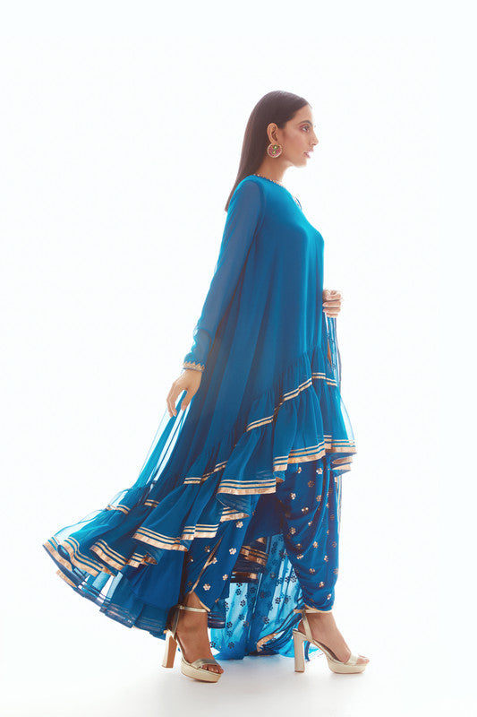 Image of Peacock Blue High Low Kurta Set