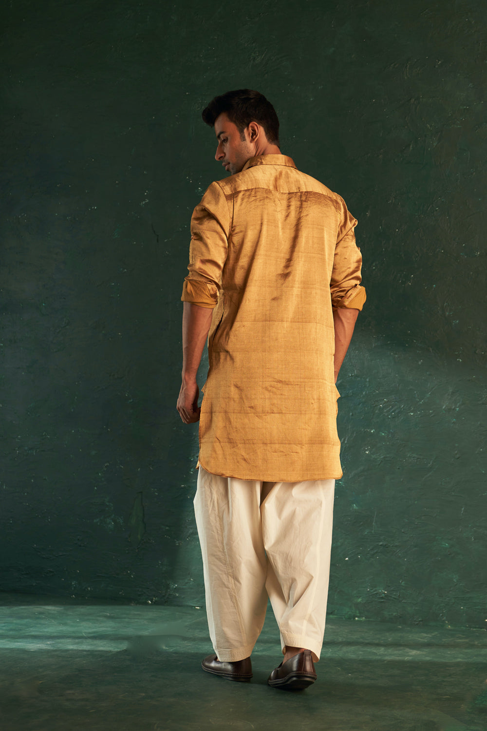 Midas Gold Tissue Pathani Kurta With Salwar- Set Of 2