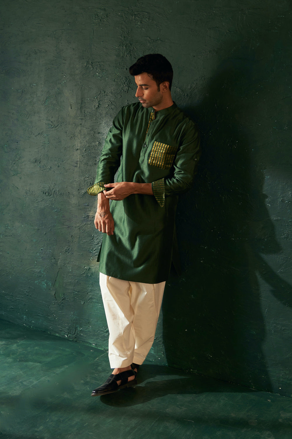 Midas Deep Green Kurta With Salwar - Set Of 2