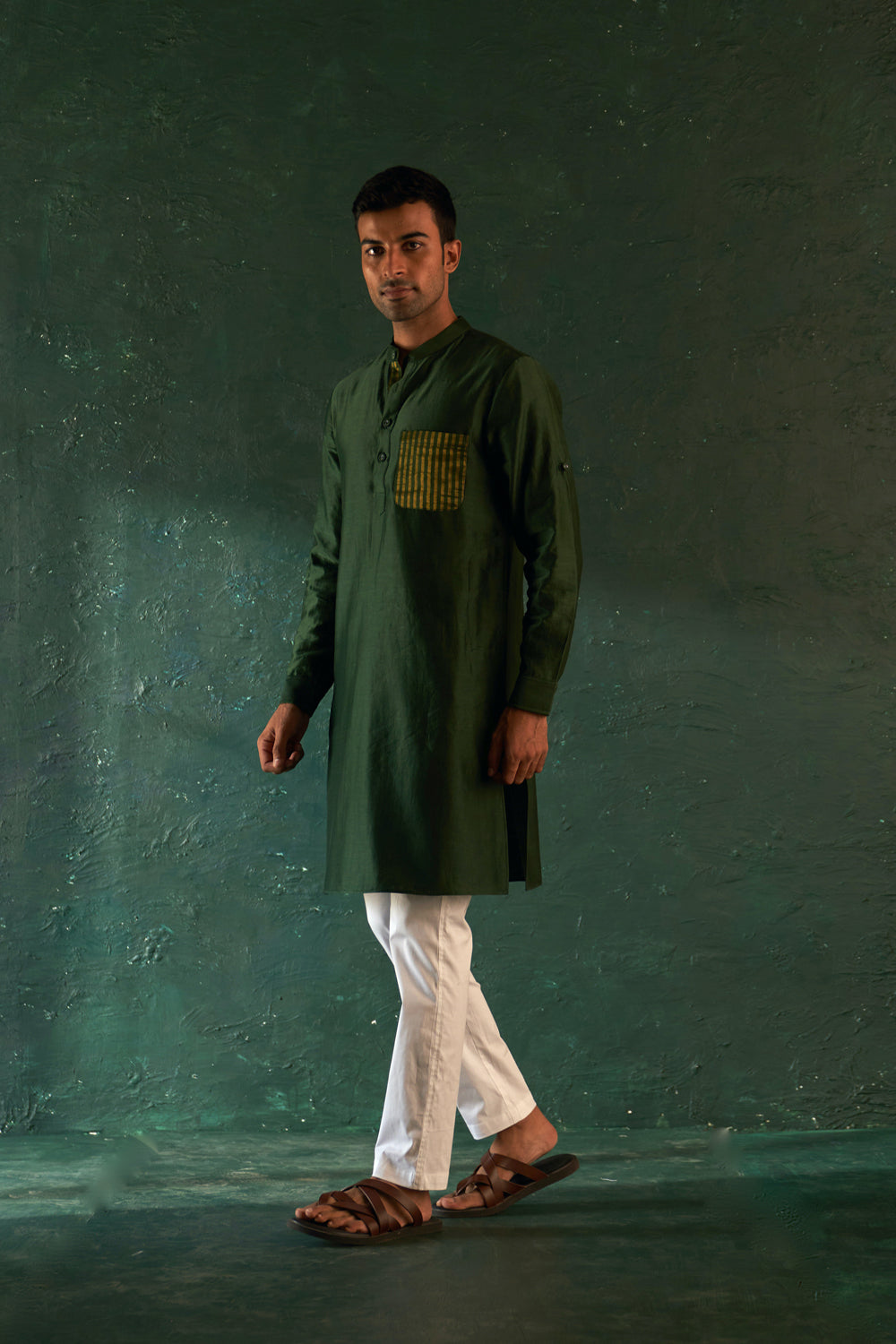 Midas Deep Green Kurta With Pant- Set Of 2