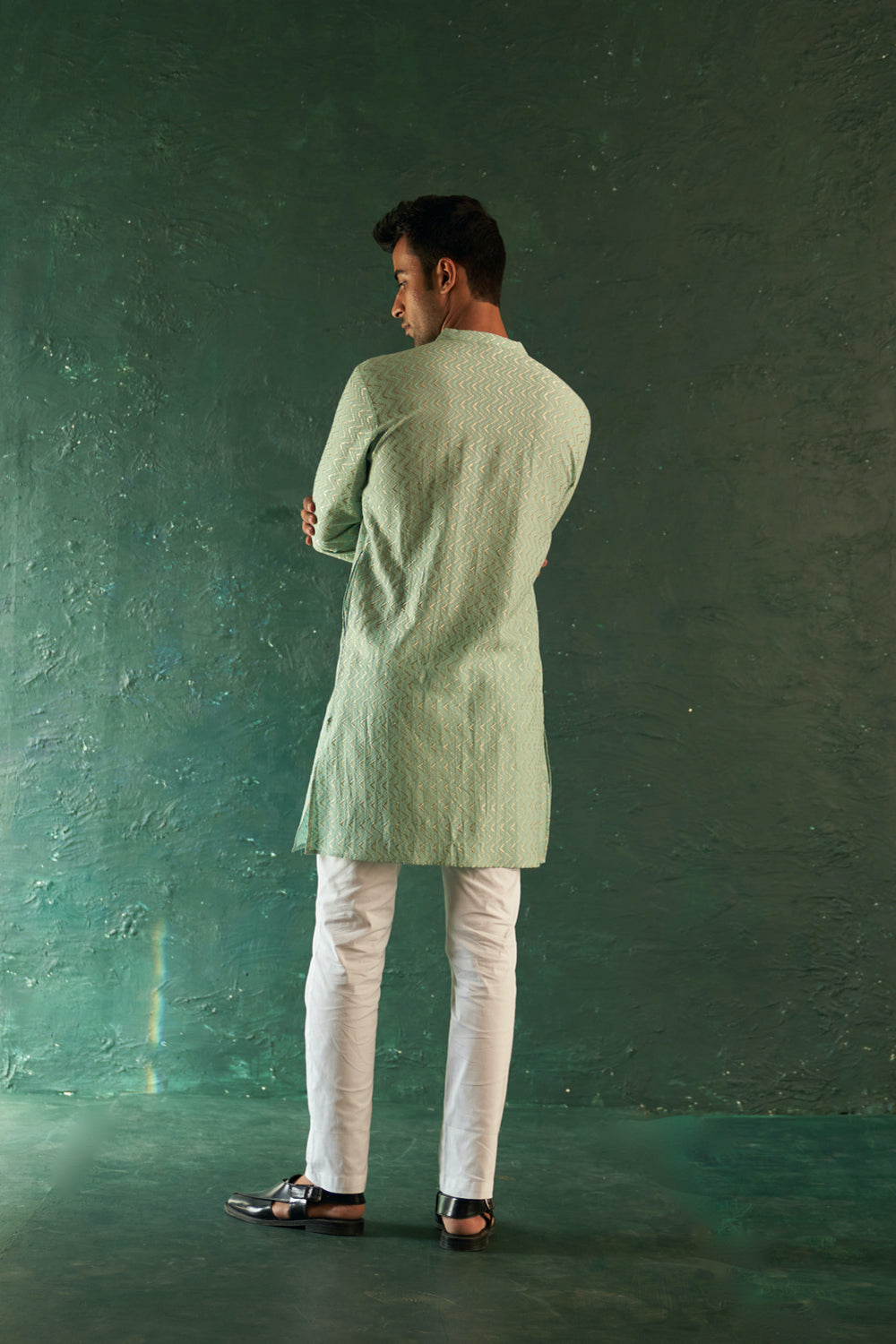 Midas Aqua Green Chevron Kurta With Pant- Set Of 2