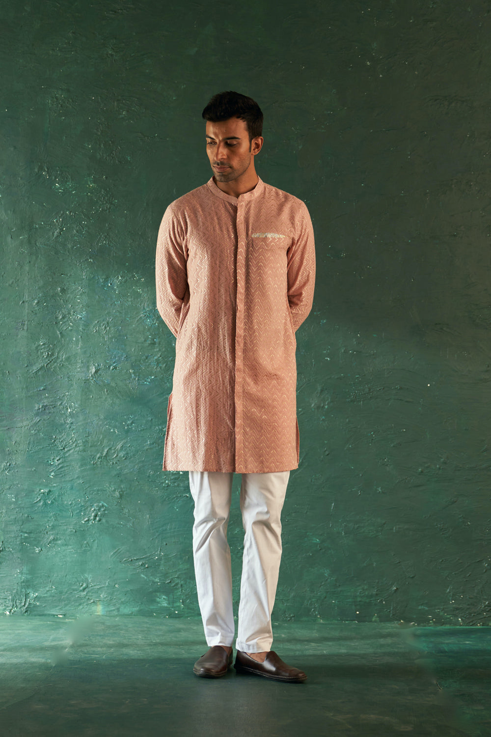 Midas Old Rose Chevron Kurta With Pant- Set Of 2