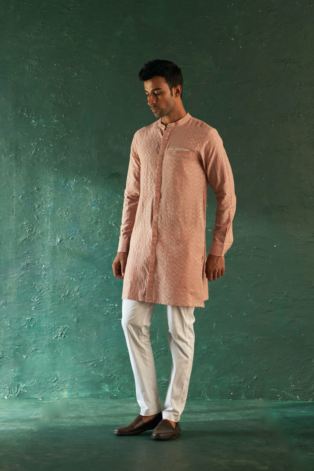 Midas Old Rose Chevron Kurta With Pant- Set Of 2