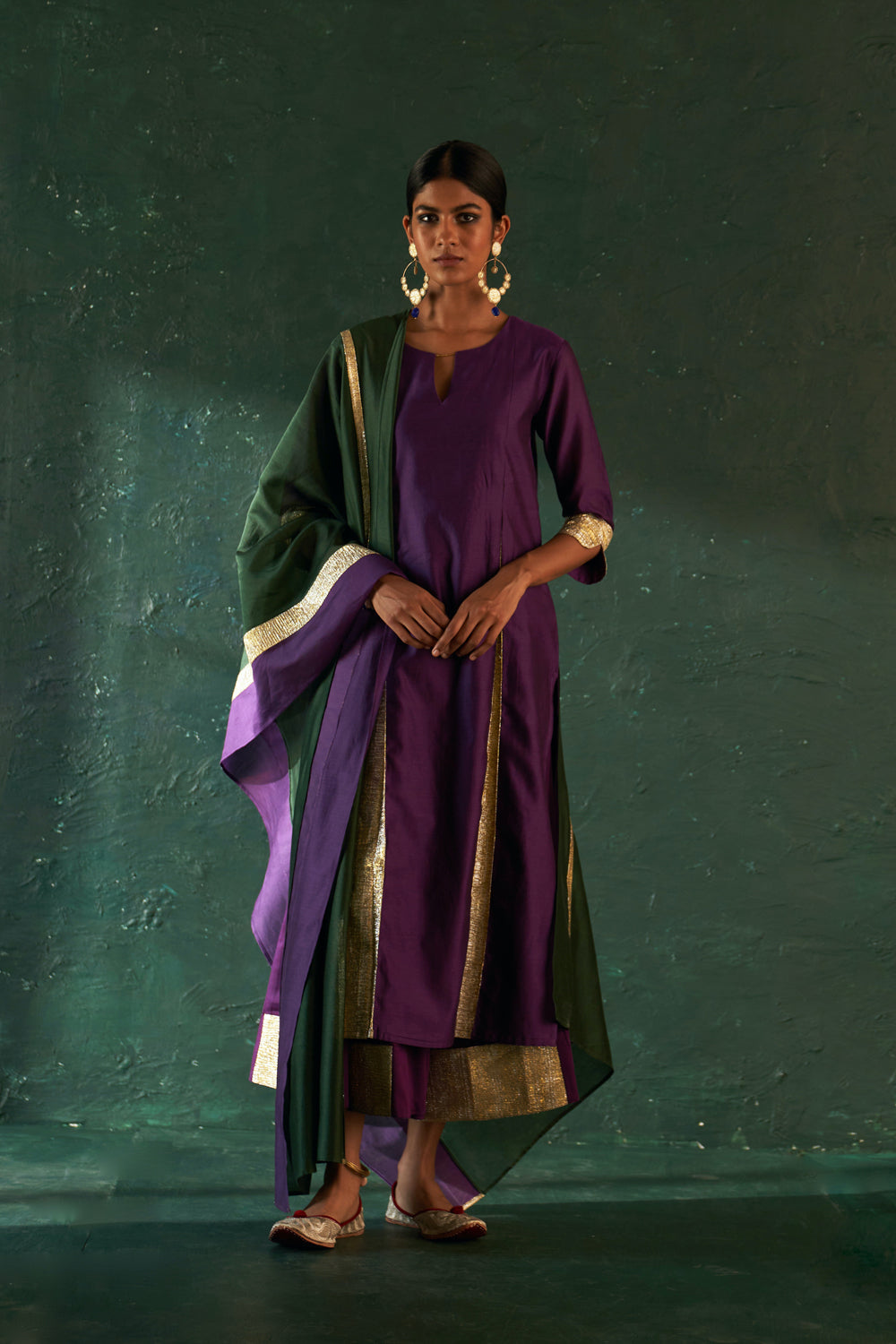 Midas Purple Chanderi Kurta - Set Of 3