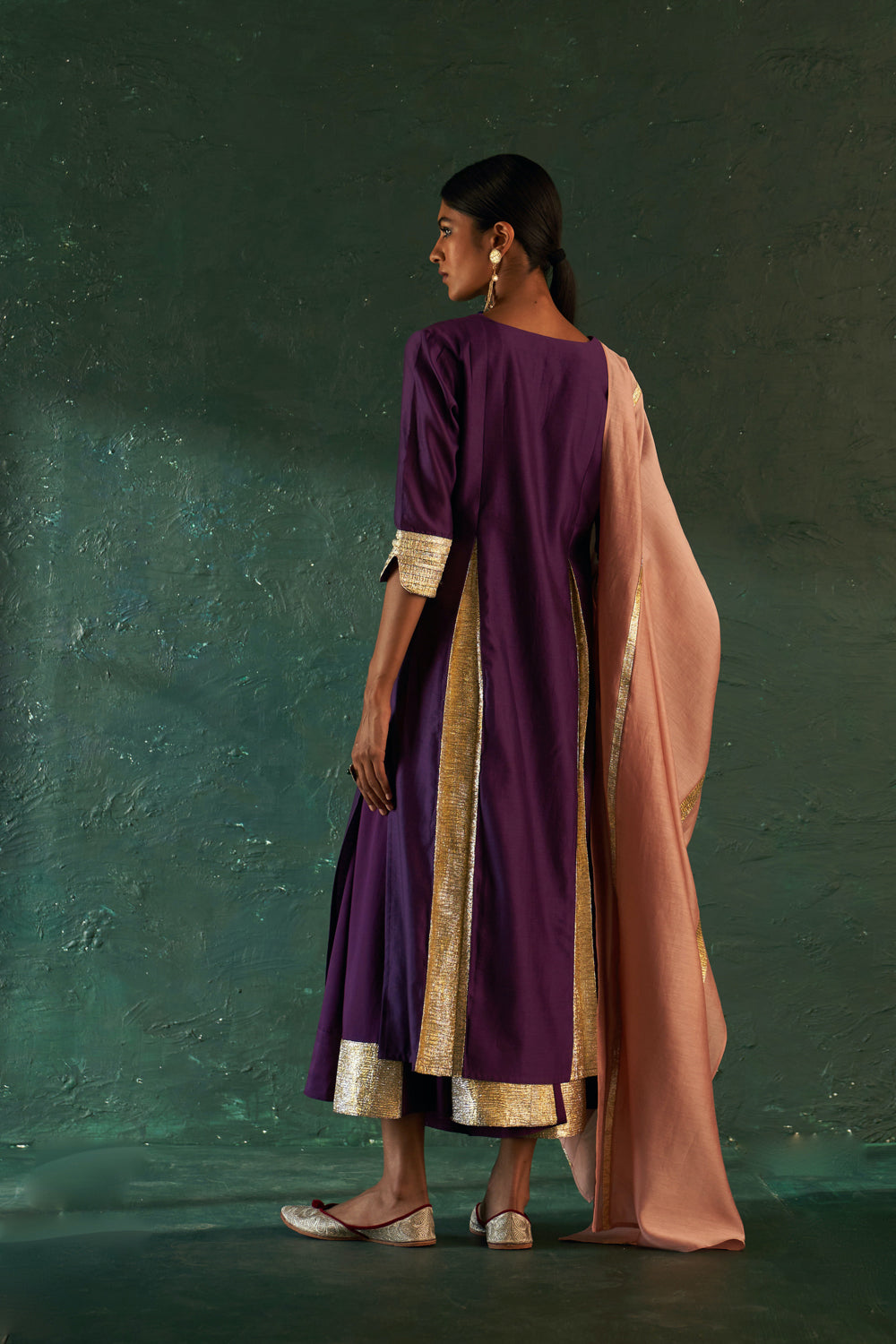 Midas Purple Chanderi Kurta - Set Of 3