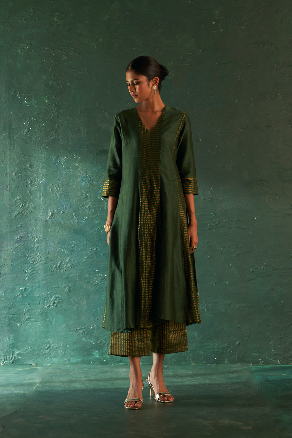 Midas Deep Green Chanderi Kurta - Set Of 3