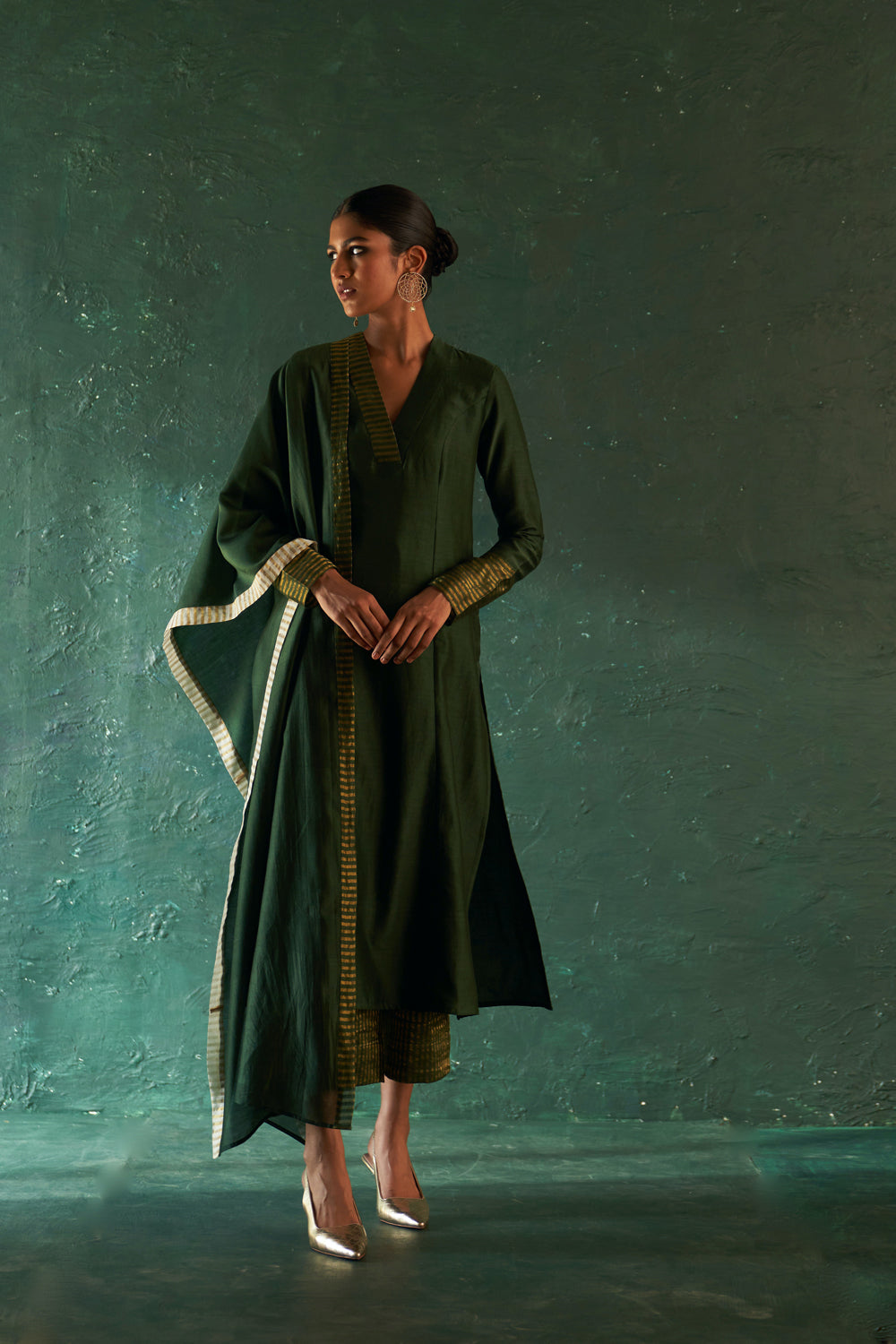 Midas Deep Green Chanderi Kurta - Set Of 3