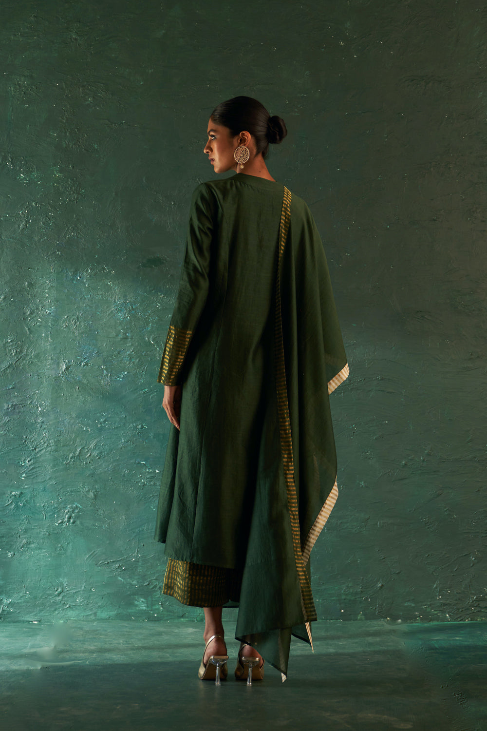 Midas Deep Green Chanderi Kurta - Set Of 3