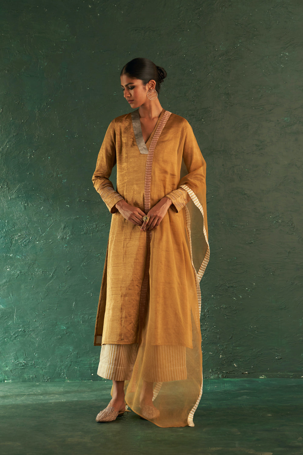 Midas Gold Tissue Kurta - Set Of 3