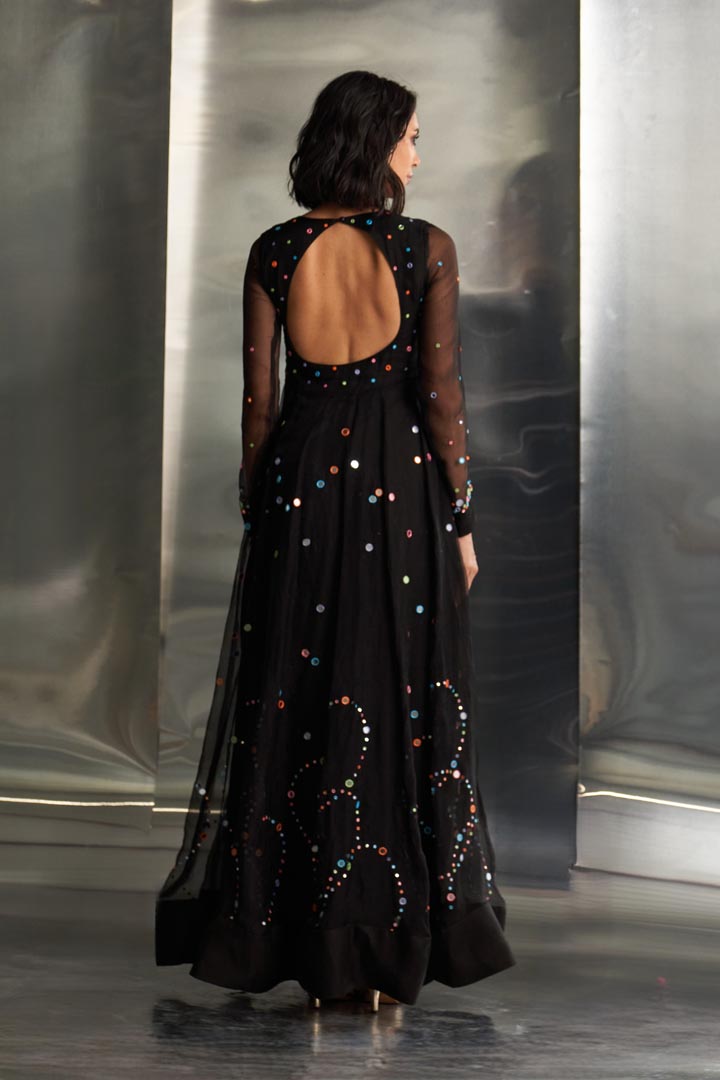 Image of Black Colourful Mirror Anarkali