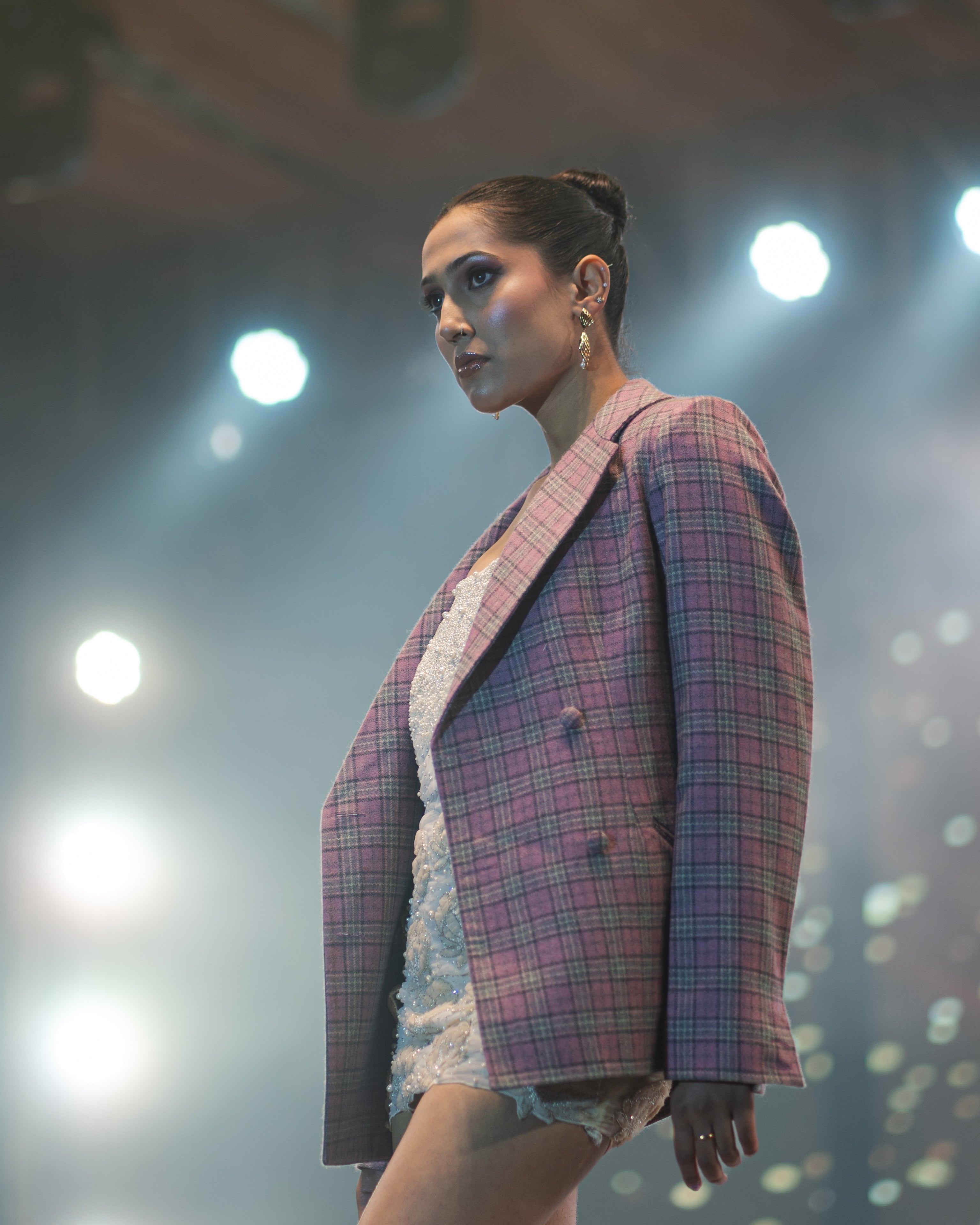 Checkered Midnight Allure Pure Wool Jacket - Luxury Outerwear