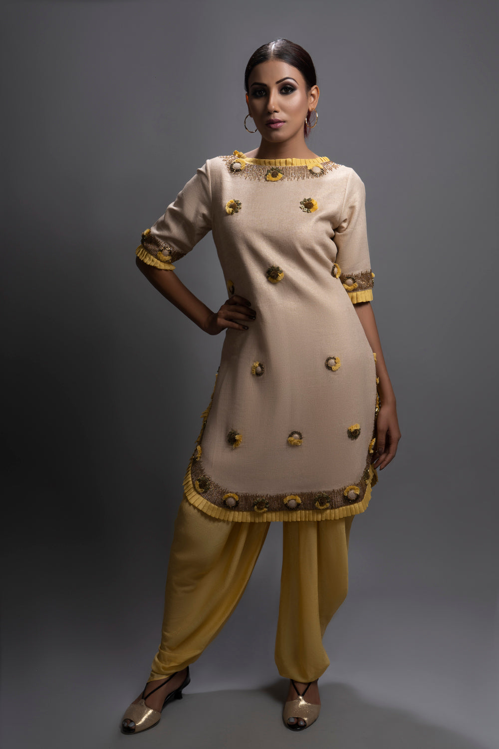 Arar Ocre Yellow Dhoti Paired With Kurta - Auraya Fashion - Sejal Kamdar - #tag1# - #tag2# - #tag3# - #tag3#