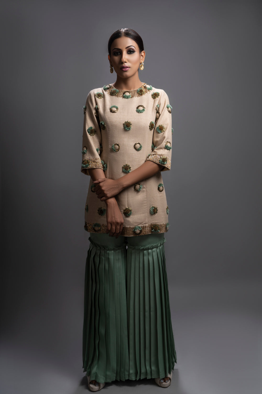 Doha Short Kurta With Pleated Pants - Auraya Fashion - Sejal Kamdar - #tag1# - #tag2# - #tag3# - #tag3#