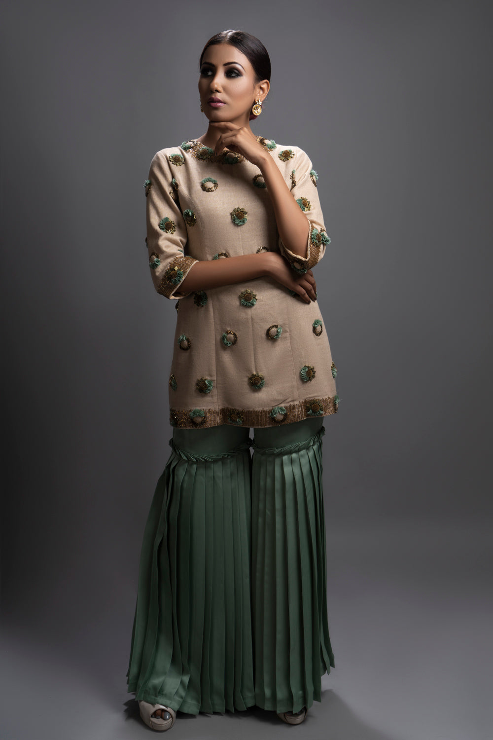 Doha Short Kurta With Pleated Pants - Auraya Fashion -  - #tag1# - #tag2# - #tag3# - #tag3#