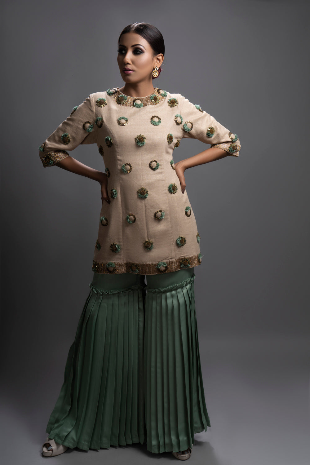 Doha Short Kurta With Pleated Pants - Auraya Fashion -  - #tag1# - #tag2# - #tag3# - #tag3#