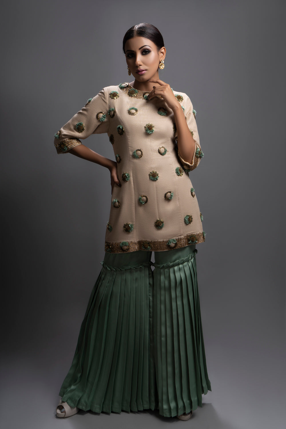 Doha Short Kurta With Pleated Pants - Auraya Fashion -  - #tag1# - #tag2# - #tag3# - #tag3#