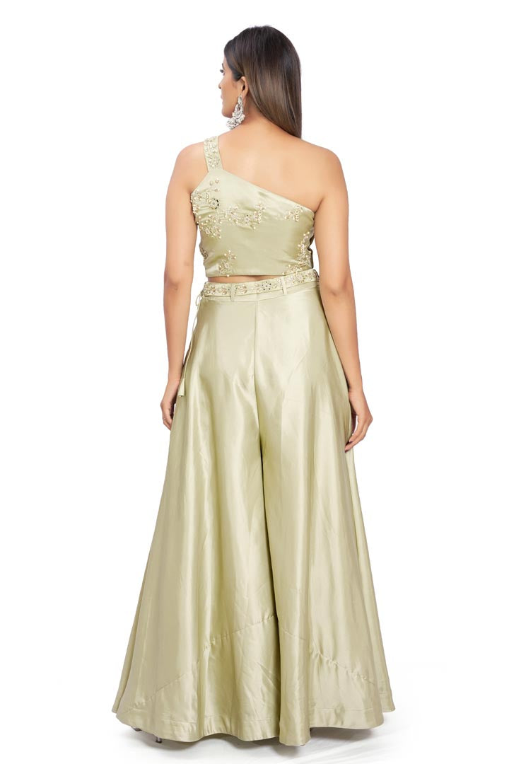 Pastel Green Viscose Satin Pant Set