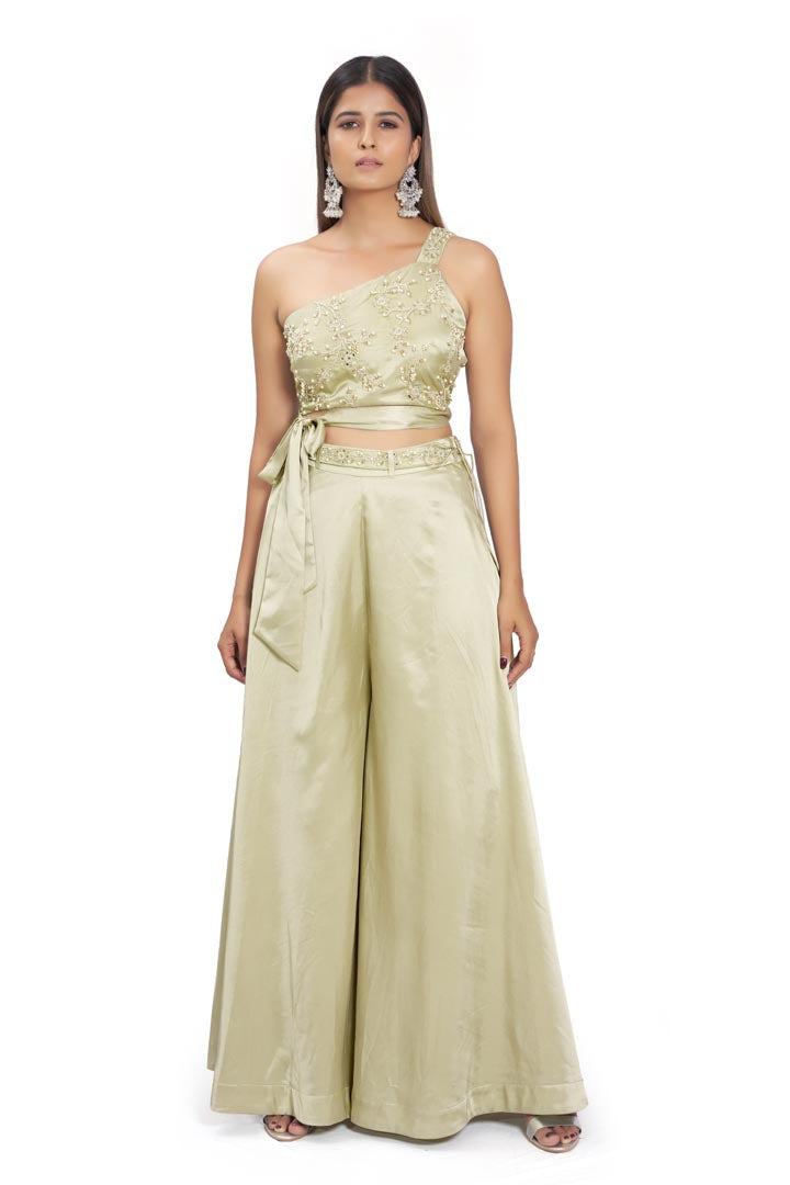 Pastel Green Viscose Satin Pant Set