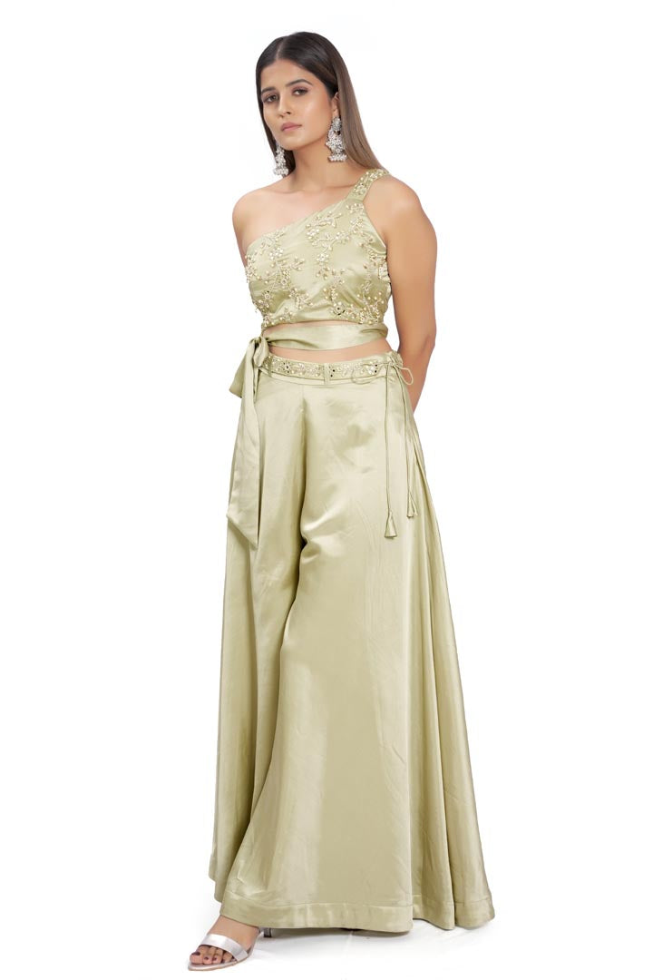 Pastel Green Viscose Satin Pant Set