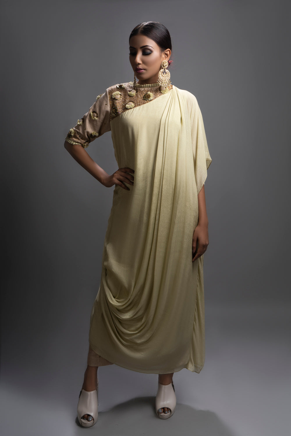 Riyadh Drape Tunic Paired With Jute Pants. - Auraya Fashion -  - #tag1# - #tag2# - #tag3# - #tag3#