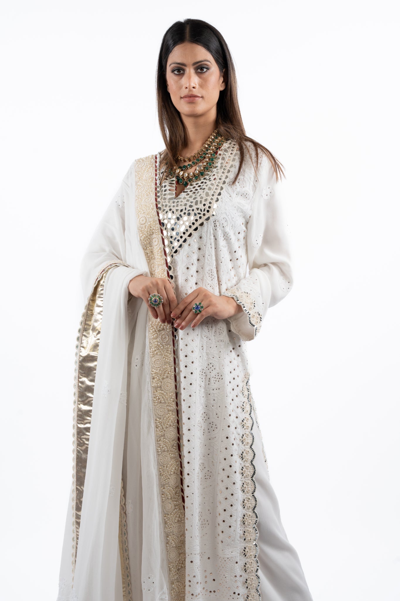 Ivory Mirrorwork Kurta Set with Regal Dupatta