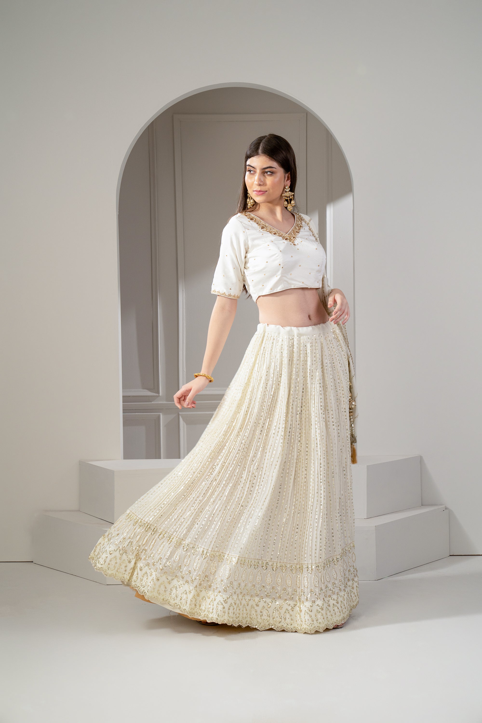 Fairy white sequinned georgette lehenga set