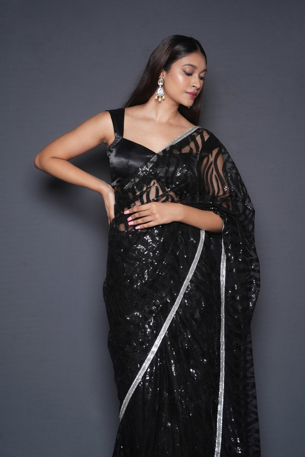 Striking Black Blouse Saree Set - Auraya Fashion -  - #tag1# - #tag2# - #tag3# - #tag3#