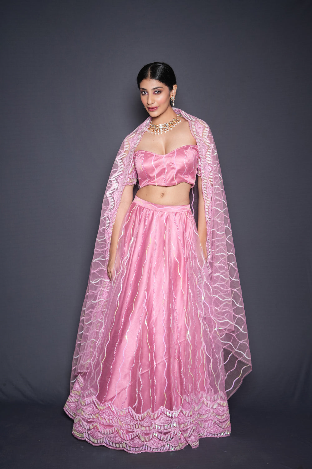 Pink Embellished Lehenga Set - Auraya Fashion - Vinita Paryani - #tag1# - #tag2# - #tag3# - #tag3#