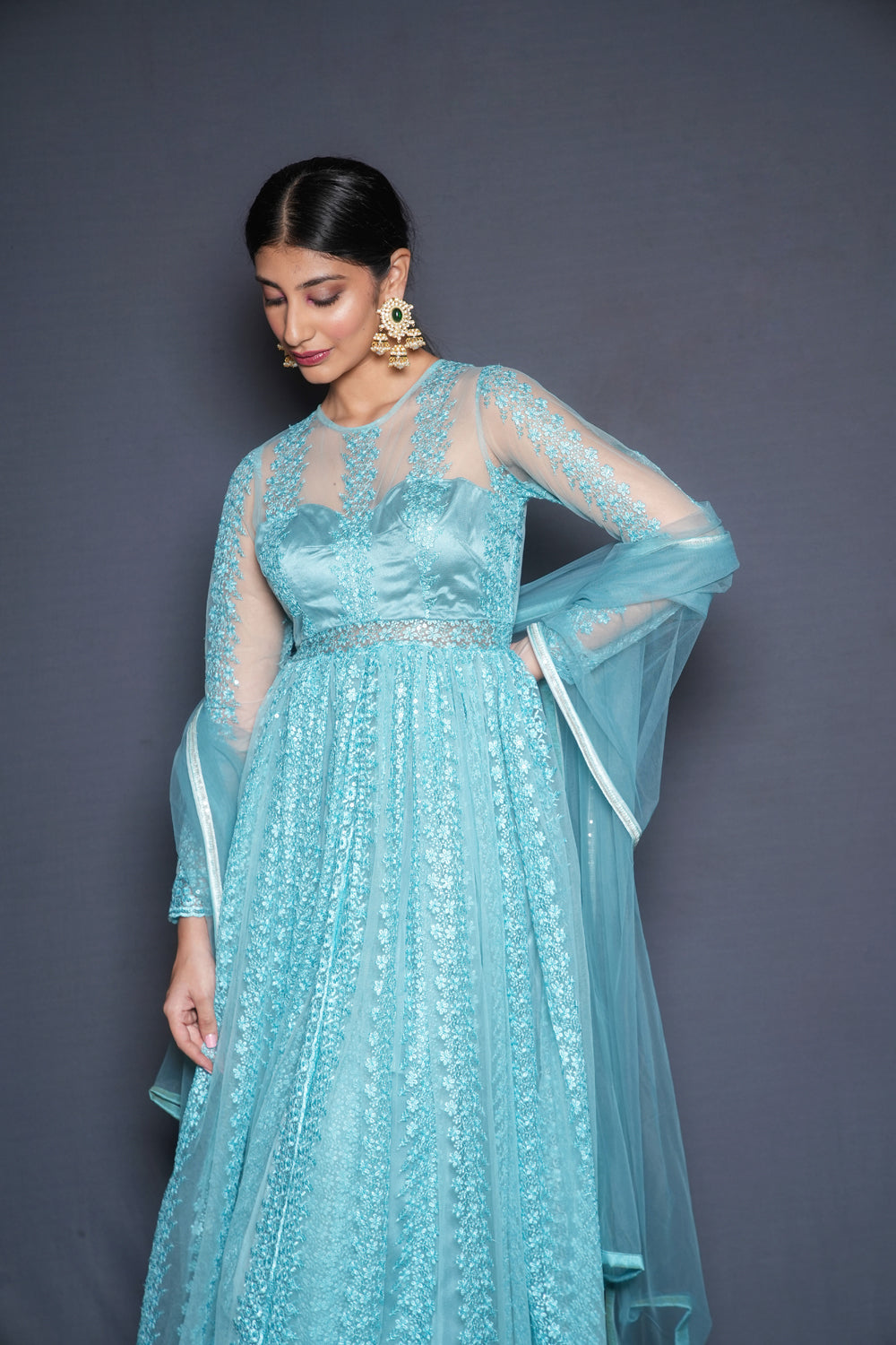 Aqua Green Anarkali Set - Auraya Fashion -  - #tag1# - #tag2# - #tag3# - #tag3#