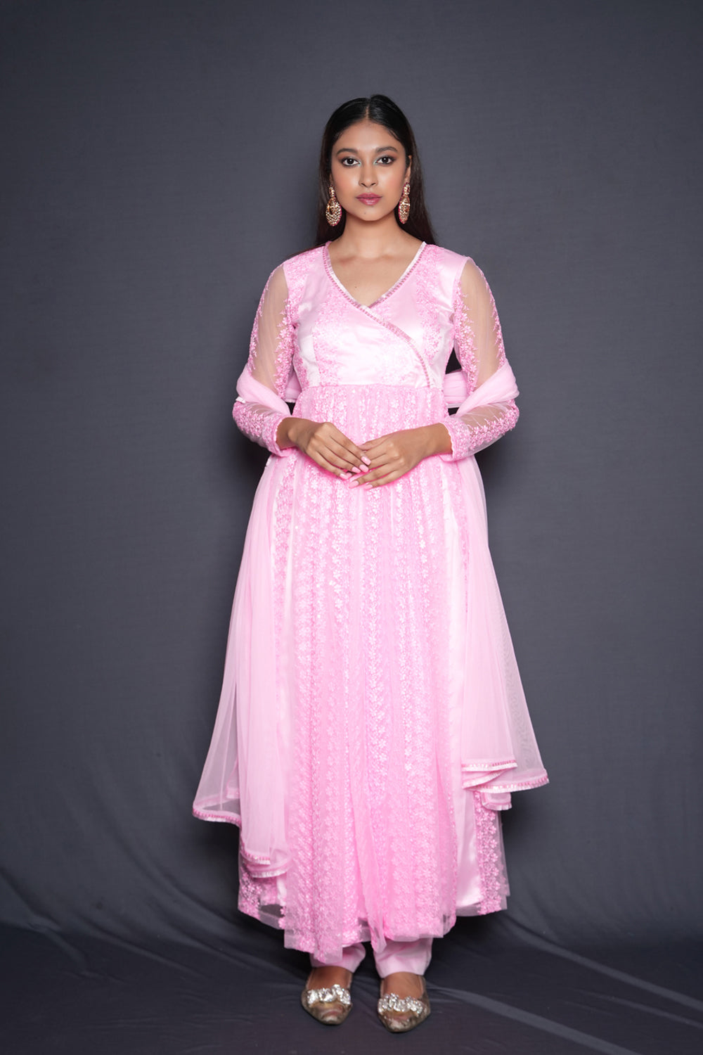 Cherry Blossom Pink Anarkali Set - Auraya Fashion - Vinita Paryani - #tag1# - #tag2# - #tag3# - #tag3#