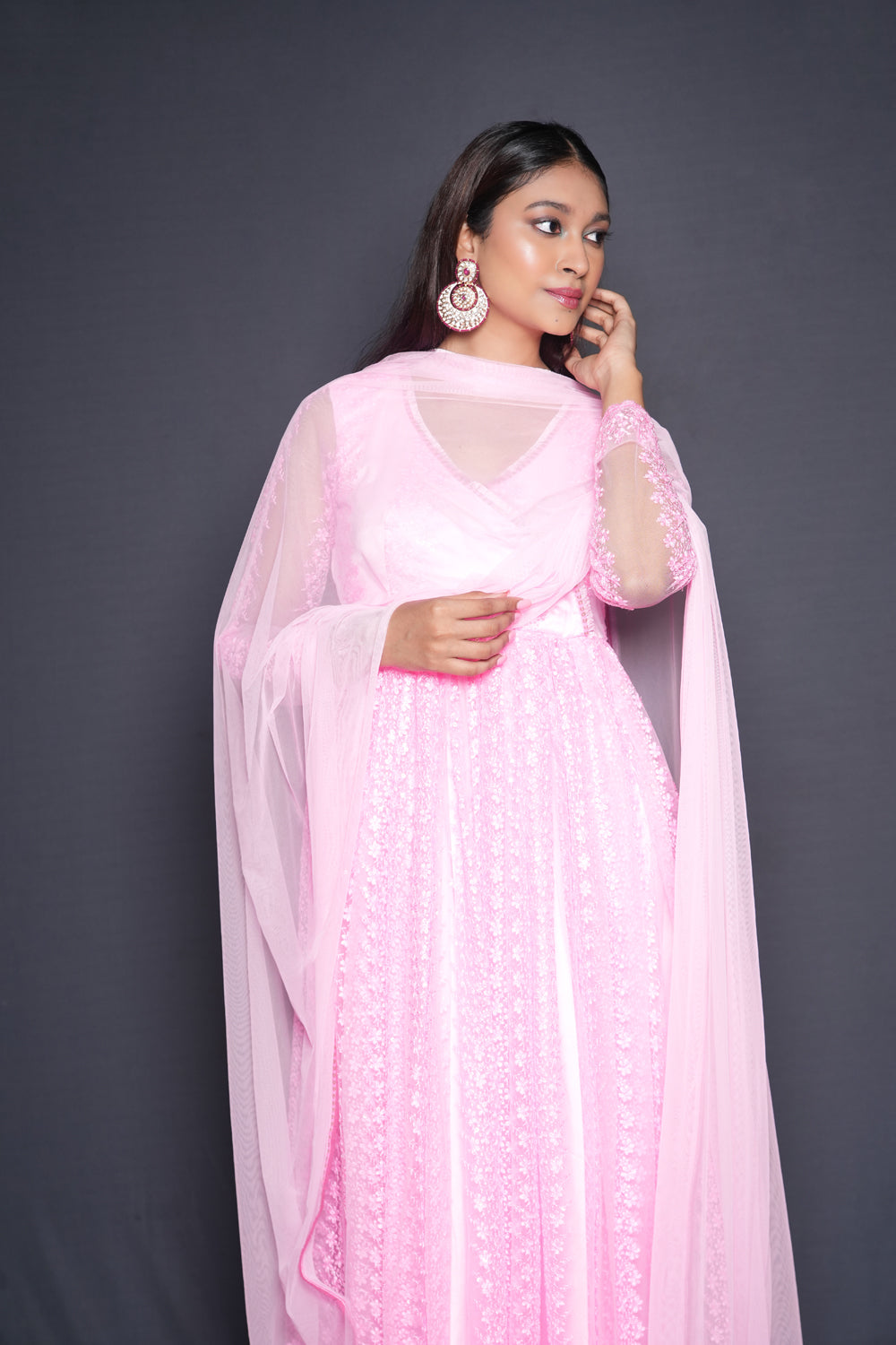 Cherry Blossom Pink Anarkali Set - Auraya Fashion -  - #tag1# - #tag2# - #tag3# - #tag3#