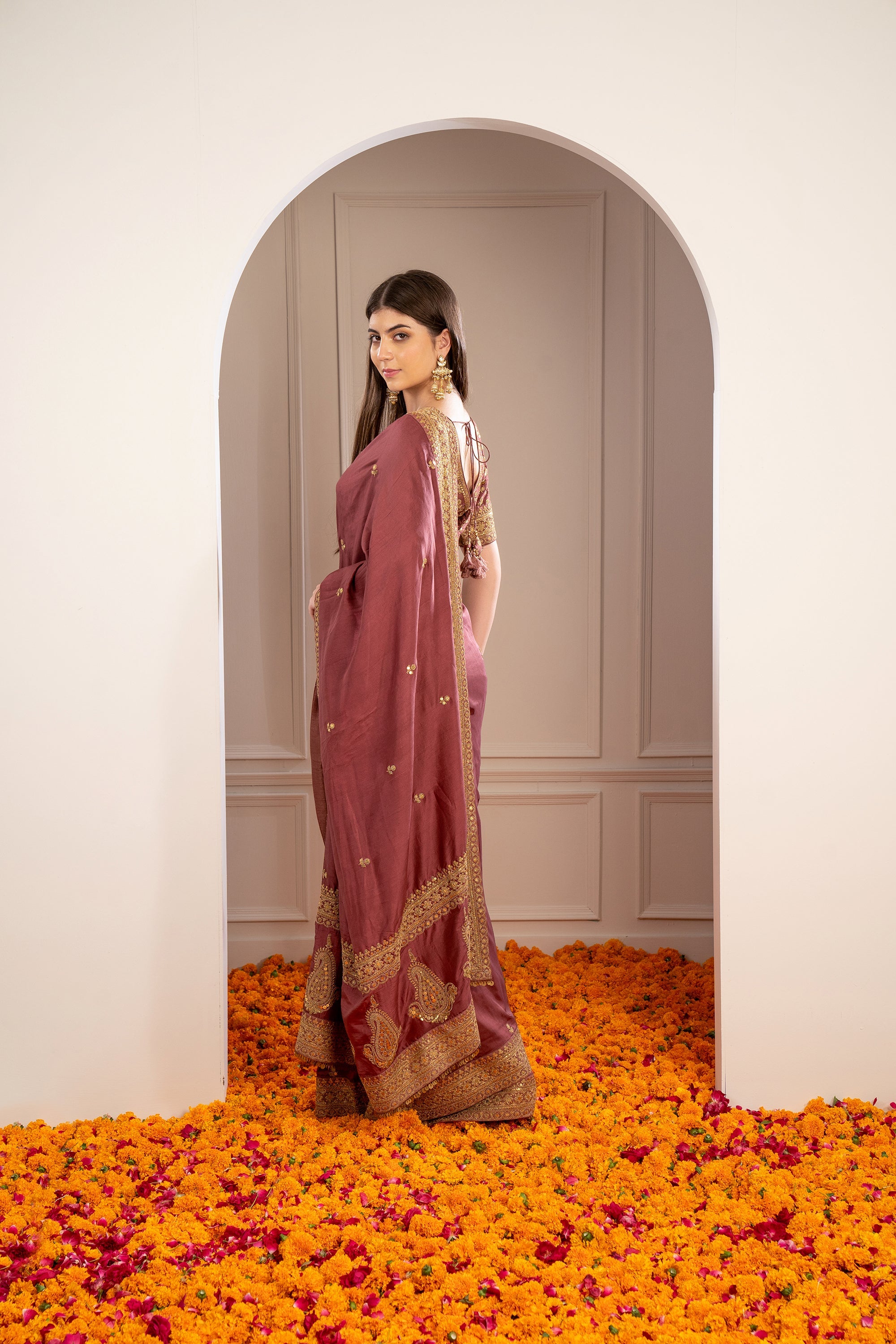 Brick Red Soft Silk Saree with Pita Work