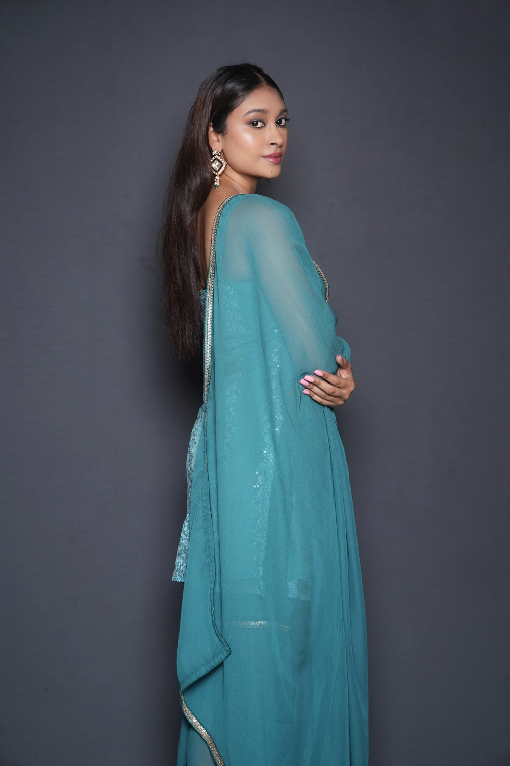 Bright Aqua Kurta Sharara Set - Auraya Fashion -  - #tag1# - #tag2# - #tag3# - #tag3#